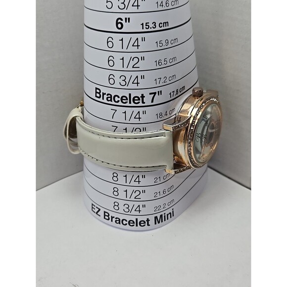 Burgi Automatic Skeleton Watch Rose Gold Crystal Bezel White Strap Exhibition - Picture 7 of 15